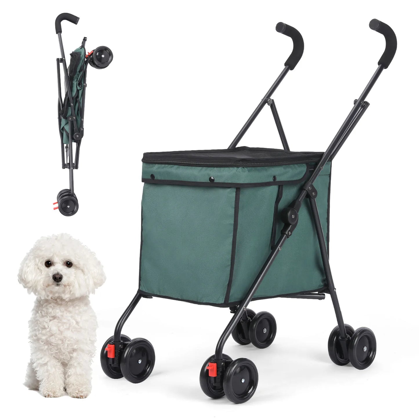 Shopping Trolley 33lbs 4 Wheels Dog Stroller Rotate Pink Pet Puppy StrollerTravel Hand Cart Folding einkaufswagen