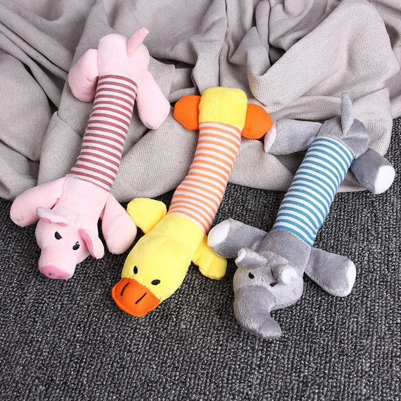 Cute Pet Dog Cat Plush Squeak Sound Dog Toys Funny Fleece Durability Chew Molar Toy Fit for All Pets Elephant Duck Pig