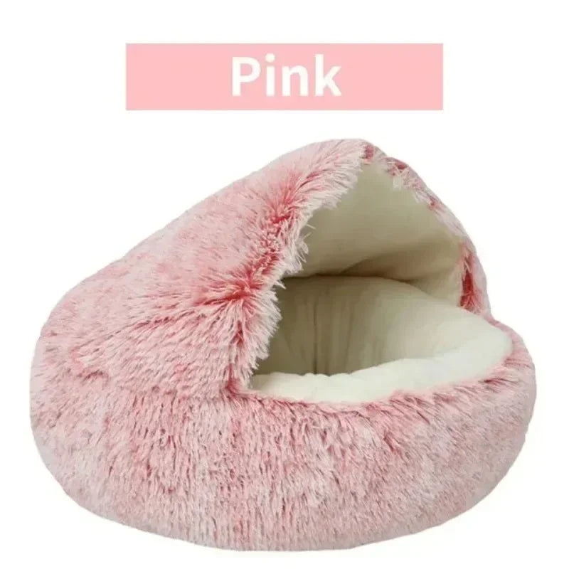 Round Cat Bed Winter Plush Cats Nest Semi Enclosed Simple Pet Sleeping Bag Comfort Warm Doghouse Living Room Corner Dog Kennel