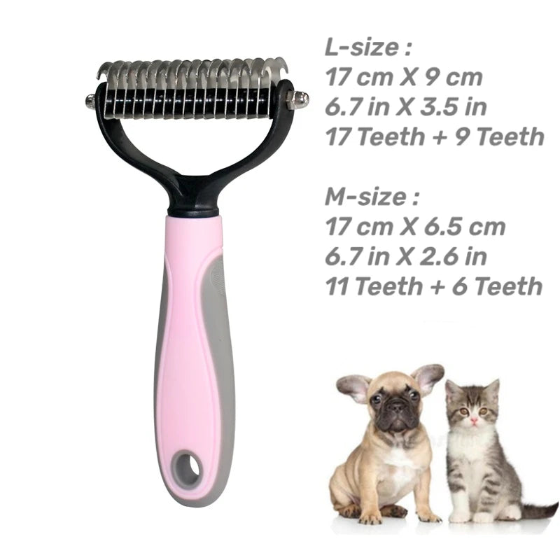 Pets Stainless Steel Grooming Brush Two-Sided Shedding and Dematting Undercoat Rake Comb for Dog Cat Remove Knots Tangles Easily