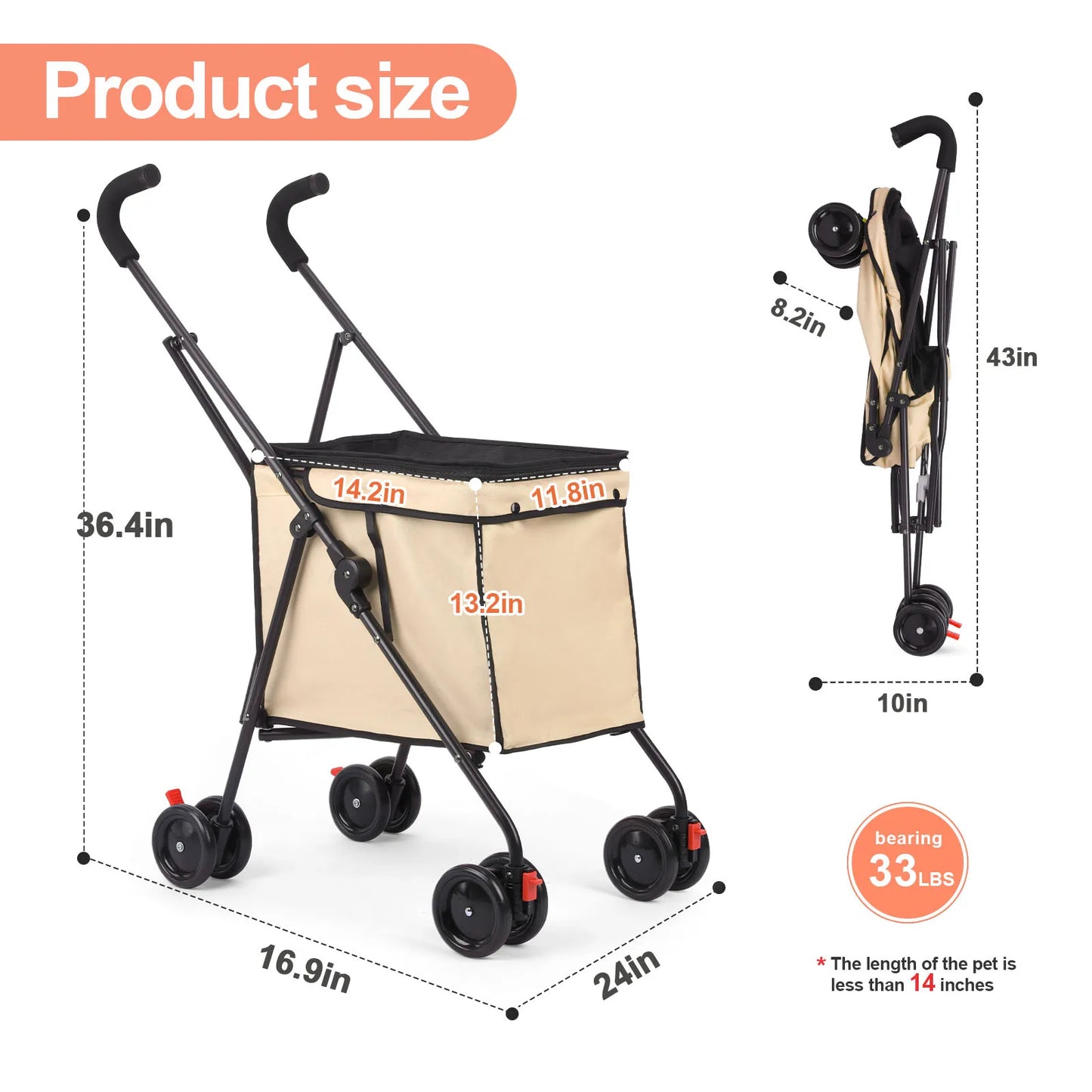 Shopping Trolley 33lbs 4 Wheels Dog Stroller Rotate Pink Pet Puppy StrollerTravel Hand Cart Folding einkaufswagen