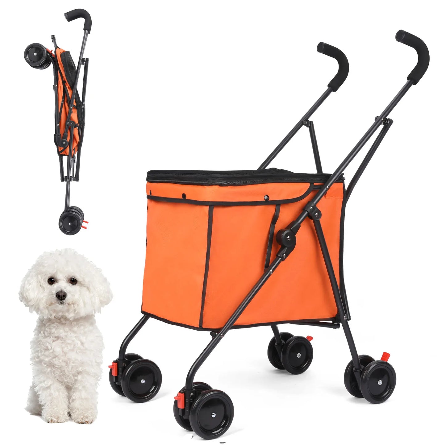 Shopping Trolley 33lbs 4 Wheels Dog Stroller Rotate Pink Pet Puppy StrollerTravel Hand Cart Folding einkaufswagen