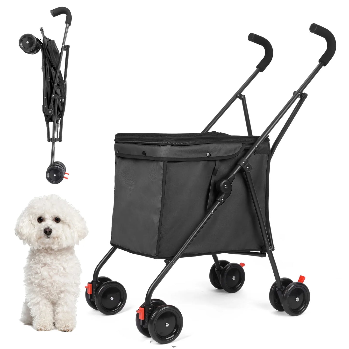 Shopping Trolley 33lbs 4 Wheels Dog Stroller Rotate Pink Pet Puppy StrollerTravel Hand Cart Folding einkaufswagen