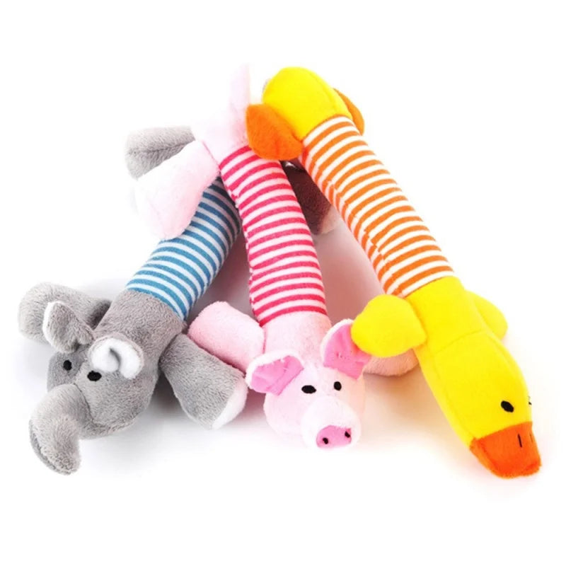 Cute Pet Dog Cat Plush Squeak Sound Dog Toys Funny Fleece Durability Chew Molar Toy Fit for All Pets Elephant Duck Pig