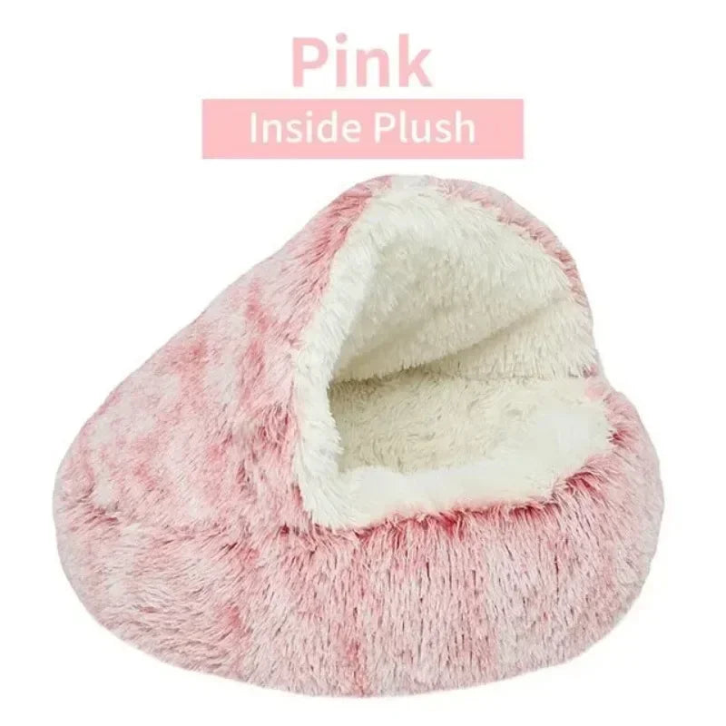 Round Cat Bed Winter Plush Cats Nest Semi Enclosed Simple Pet Sleeping Bag Comfort Warm Doghouse Living Room Corner Dog Kennel