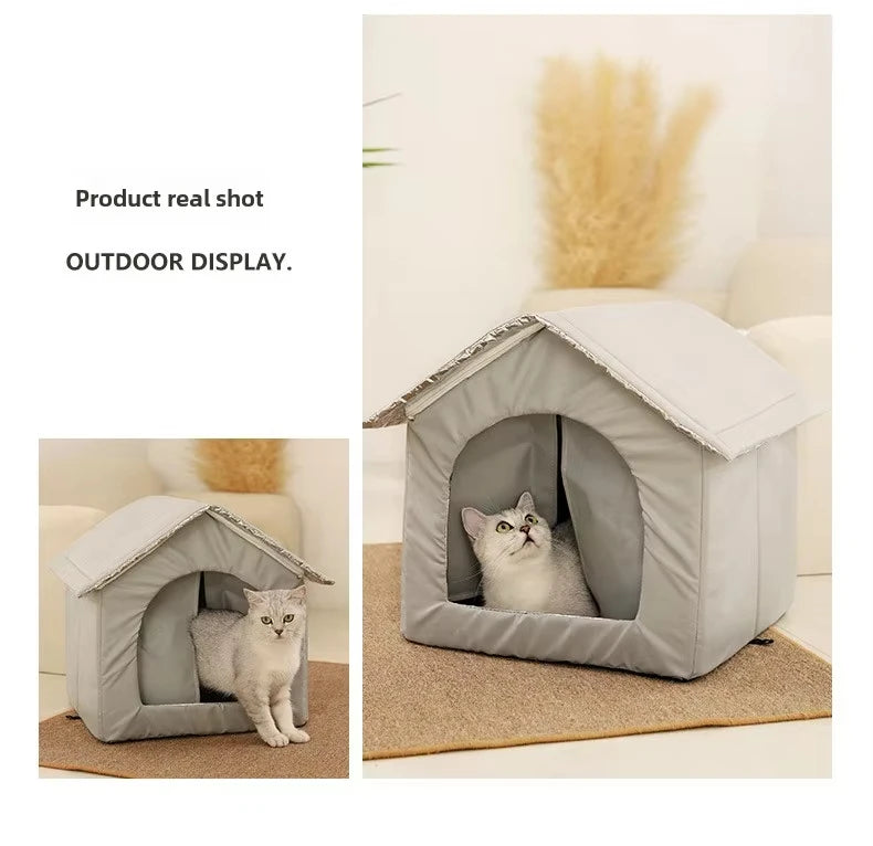 Cat House Weatherproof Safe Outside Winter Warm Pet Sleeping Bed Outdoor Foldable Small Dog Puppy Supply Universal Four Seasons