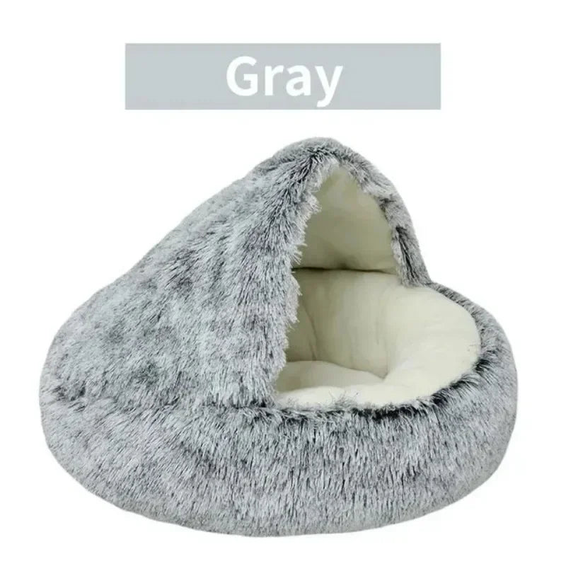 Round Cat Bed Winter Plush Cats Nest Semi Enclosed Simple Pet Sleeping Bag Comfort Warm Doghouse Living Room Corner Dog Kennel