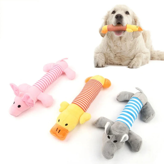 Cute Pet Dog Cat Plush Squeak Sound Dog Toys Funny Fleece Durability Chew Molar Toy Fit for All Pets Elephant Duck Pig