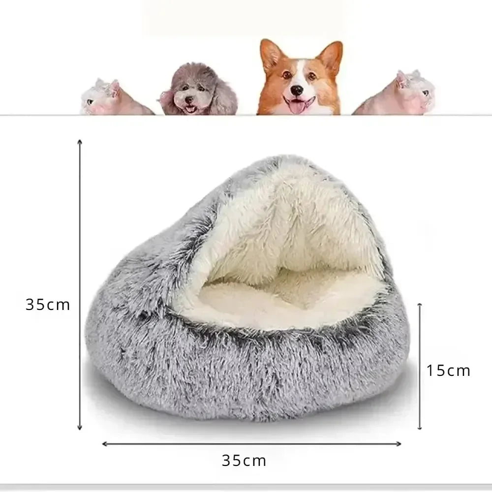 Round Cat Bed Winter Plush Cats Nest Semi Enclosed Simple Pet Sleeping Bag Comfort Warm Doghouse Living Room Corner Dog Kennel