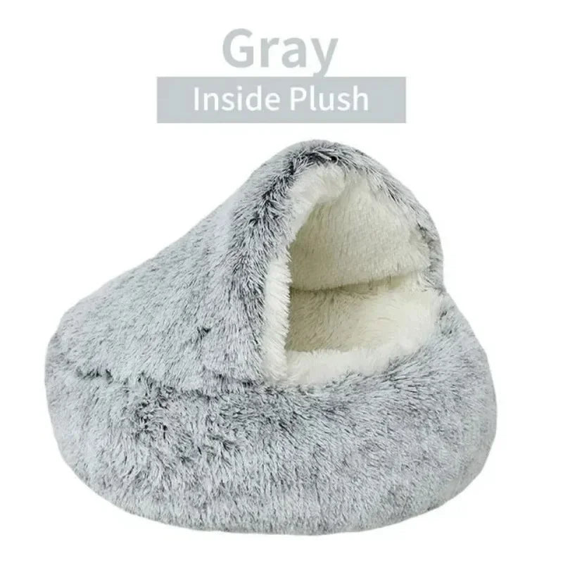 Round Cat Bed Winter Plush Cats Nest Semi Enclosed Simple Pet Sleeping Bag Comfort Warm Doghouse Living Room Corner Dog Kennel