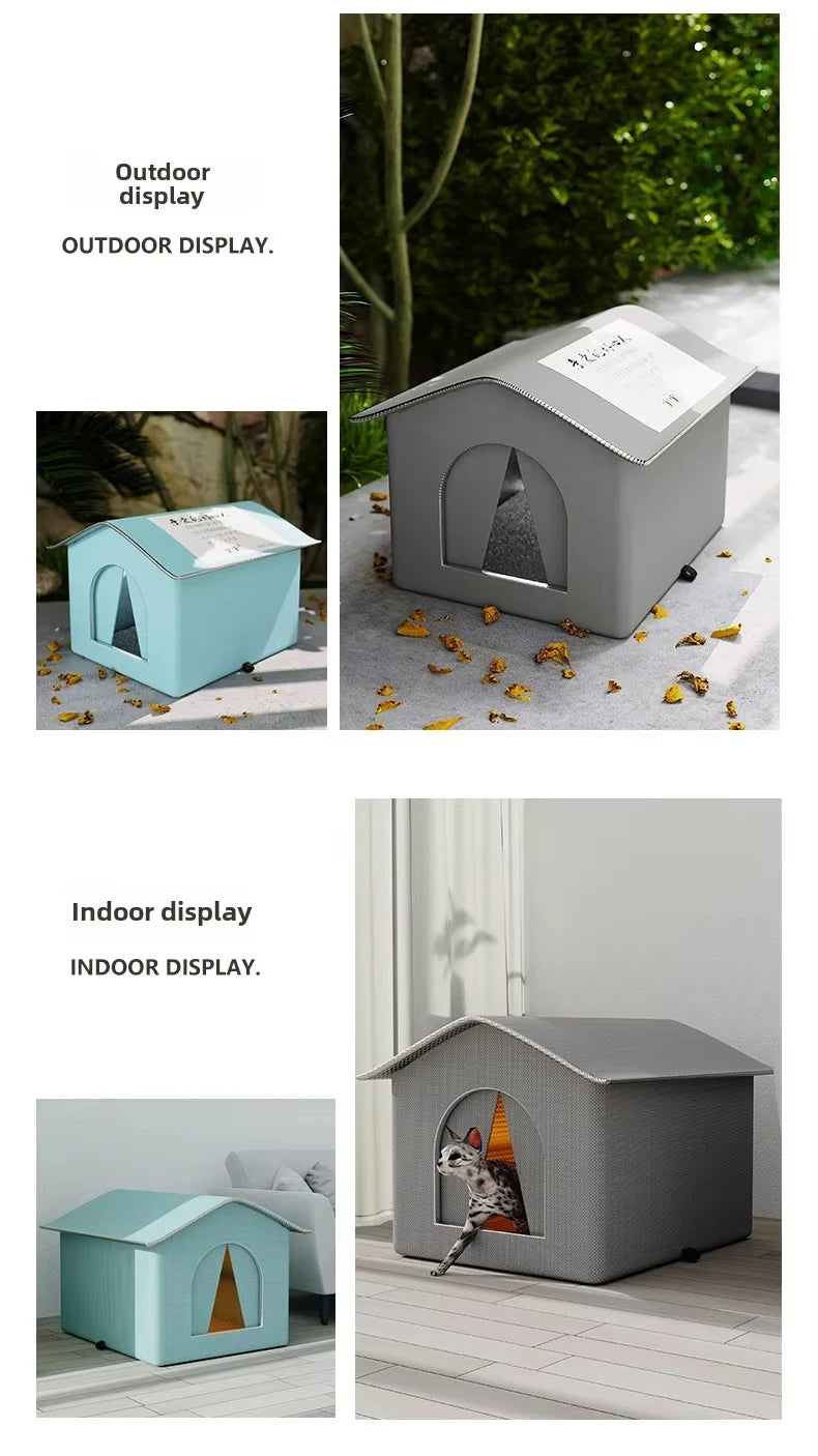 Cat House Weatherproof Safe Outside Winter Warm Pet Sleeping Bed Outdoor Foldable Small Dog Puppy Supply Universal Four Seasons