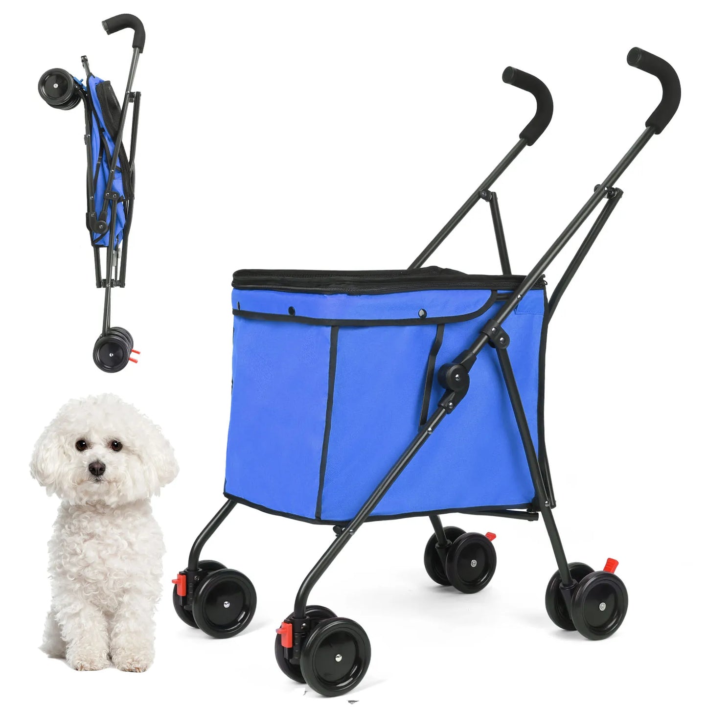 Shopping Trolley 33lbs 4 Wheels Dog Stroller Rotate Pink Pet Puppy StrollerTravel Hand Cart Folding einkaufswagen