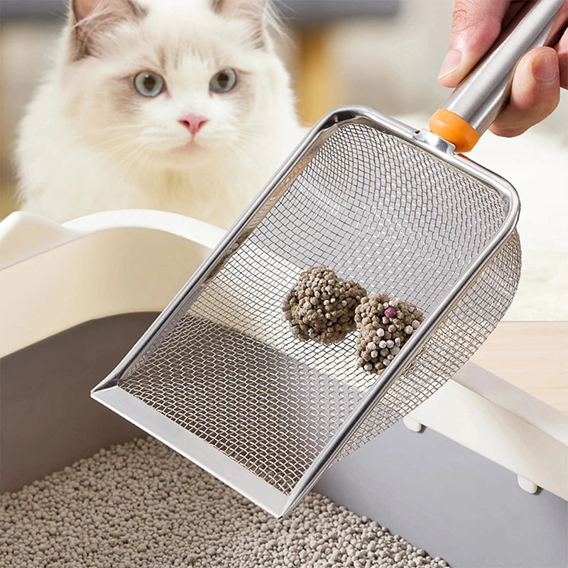 1pcs Stainless Steel Fine Mesh Cat Litter Scoop Easy To Clean Non-Stick Shovel For Reptiles Sand Efficient Durable Litter Scoop