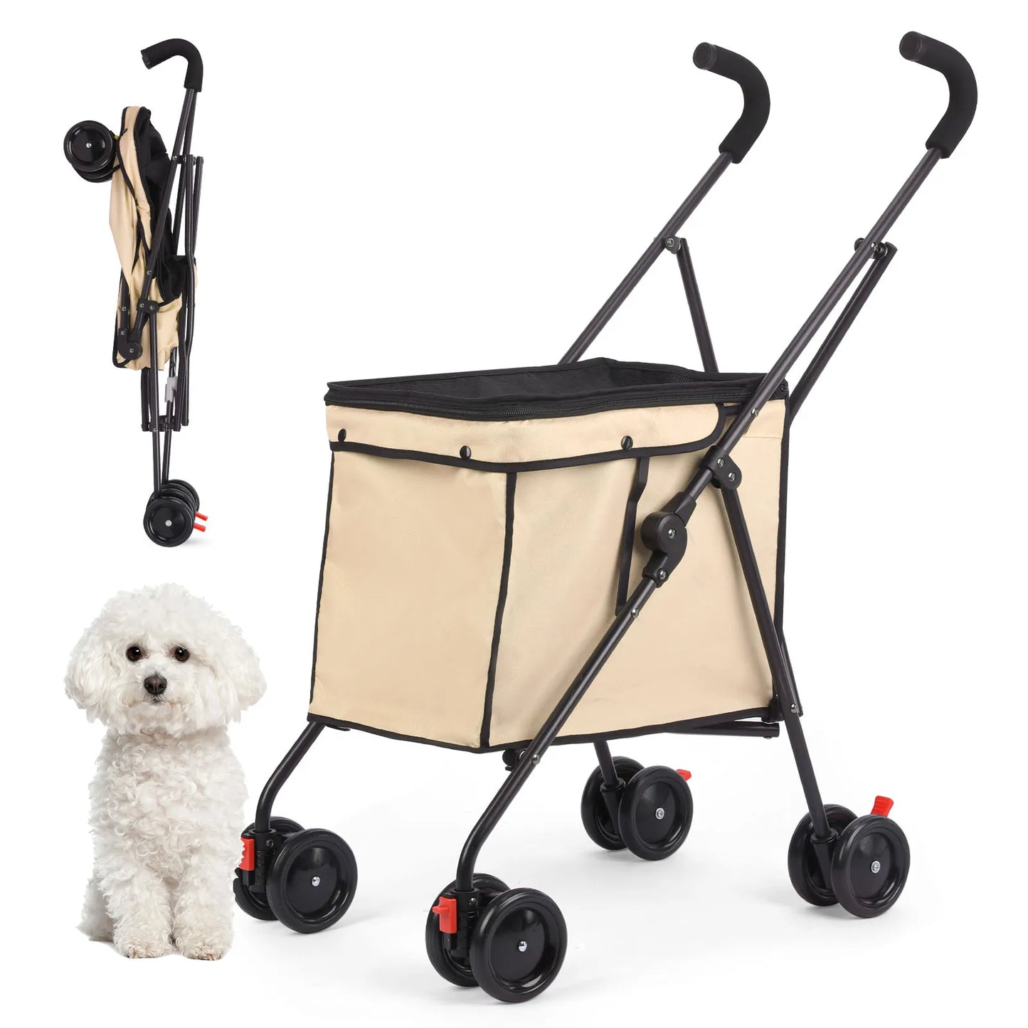 Shopping Trolley 33lbs 4 Wheels Dog Stroller Rotate Pink Pet Puppy StrollerTravel Hand Cart Folding einkaufswagen