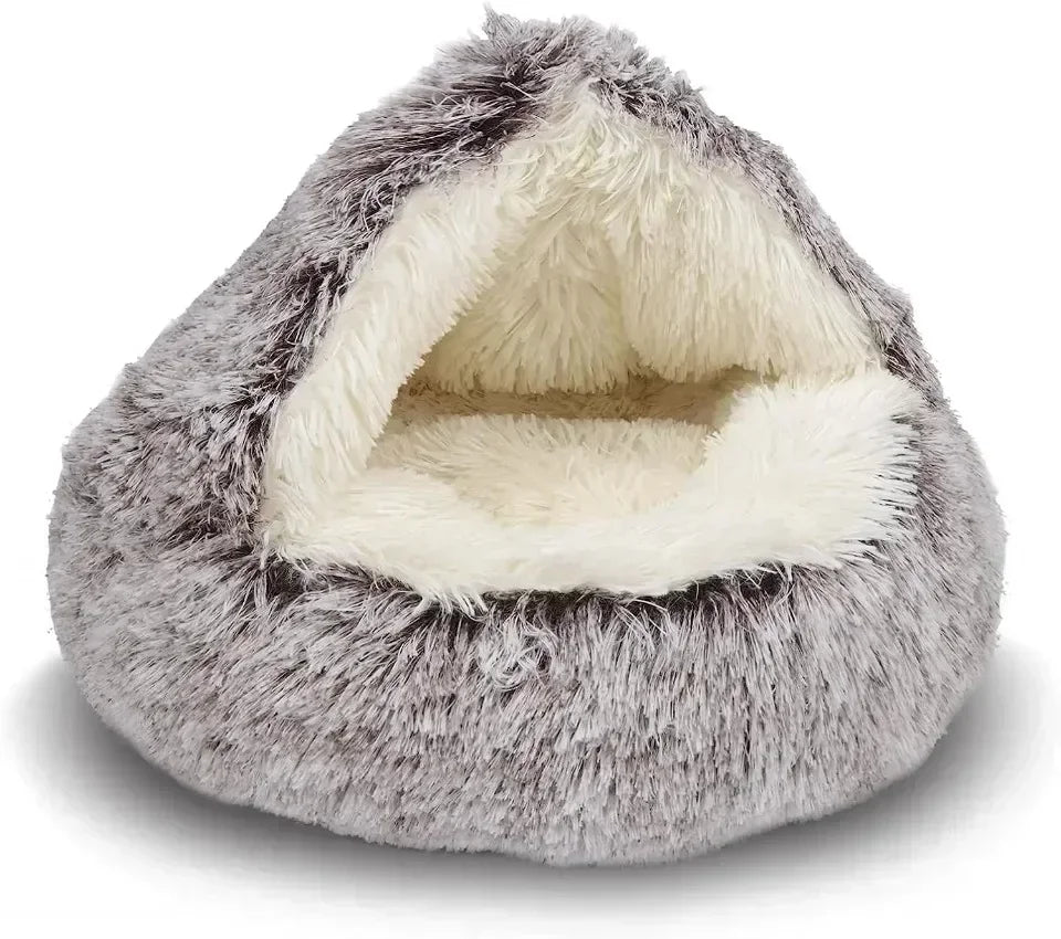 Round Cat Bed Winter Plush Cats Nest Semi Enclosed Simple Pet Sleeping Bag Comfort Warm Doghouse Living Room Corner Dog Kennel