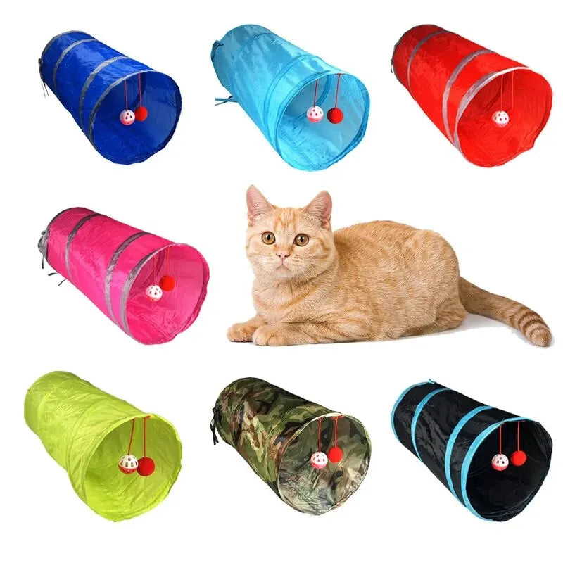 1PC Two-way Retractable Cat Tunnel Toy Cat Interactive Self Hi Ring Paper Foldable Bell Single Layer ( Random Color)